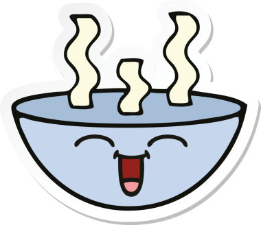 Bir insanın çizdiği sıcak çorba kasesinin çıkartması.