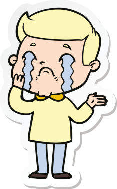 Bir insan tarafından çizilmiş, ağlayan bir çizgi film karakterinin çıkartması.