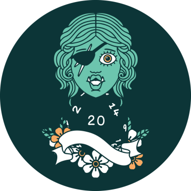 Bir insan tarafından çizilmiş 20 zarlı yarı ork dolandırıcısının simgesi.