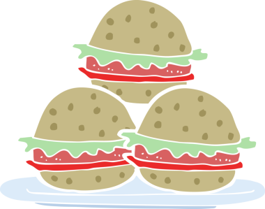 Bir insan tarafından çizilmiş hamburgerlerin düz renk çizimi