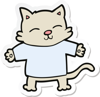 Bir insan tarafından çizilmiş mutlu çizgi film kedisinin çıkartması.