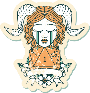 Retro Dövme Biçimi Ağlama Ağlama Doğal bir D20 zar atışıyla bir insan tarafından çizilmiş