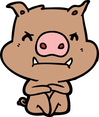 Bir insan tarafından çizilmiş kızgın çizgi film domuzu.