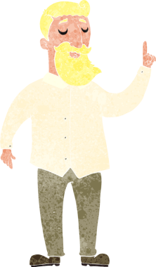 Bir insan tarafından çizilmiş bir fikri olan sakallı bir karikatür.