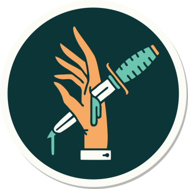 Bir insan tarafından çizilmiş eline geleneksel bir hançer stili dövme çıkartması.