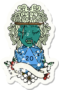 Retro Dövme Biçimi Yarı Ork Barbar Karakteri Bir insan tarafından çizilmiş 20 zar ile