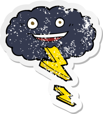 Bir insan tarafından çizilmiş karikatür fırtına bulutunun gerilemiş çıkartması.