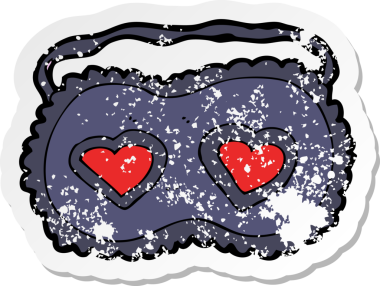 Bir insan tarafından çizilmiş aşk dolu kalpleri olan bir çizgi film maskesinin kederli retro yapıştırması.