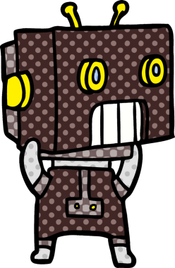 Bir insan tarafından çizilmiş çizgi film robotu