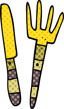 Bir insan tarafından çizilmiş karikatür bıçağı ve çatal.