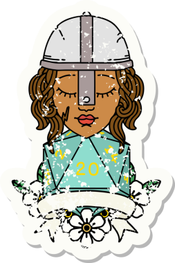 Retro Dövme Tarzı İnsan Savaşçısı Doğal 20 rulo ile Bir insan tarafından çizilmiş