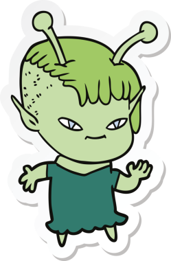 Bir insan tarafından çizilmiş şirin bir uzaylı kızın çıkartması.