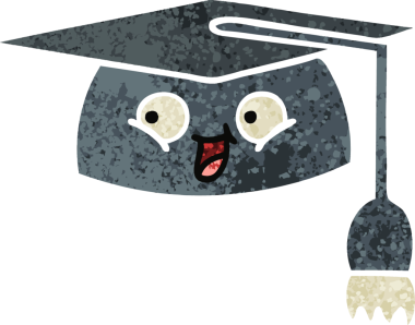 Bir insanın çizdiği mezuniyet şapkasının retro çizim tarzı karikatürü.