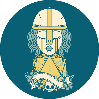 Retro Dövme Tarzı Ağlayan İnsan Dövüşçüsü Bir insan tarafından çizilmiş doğal bir D20 zar ile