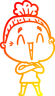 Bir insan tarafından çizilmiş mutlu, yaşlı bir kadının sıcak çizgi çizimi.