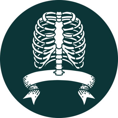 bir insan tarafından çizilmiş göğüs kafesi pankartıyla dövme stili simgesi