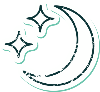 Bir insan tarafından çizilmiş bir ay ve yıldızın sembolik destansı dövmesi.