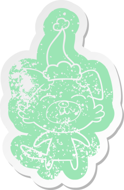 Bir insan tarafından çizilmiş Noel Baba şapkası takan bir köpeğin garip bir karikatürü.