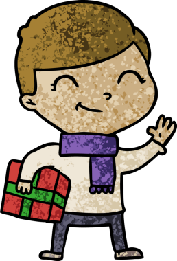 Bir insan tarafından çizilmiş gülümseyen çizgi film çocuğu.