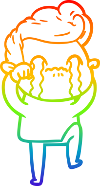 Gökkuşağı gradyan çizimi bir insan tarafından çizilmiş ağlayan bir karikatür adamı çiziyor.