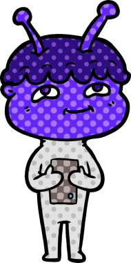 Bir insan tarafından çizilmiş dost canlısı çizgi film uzay adamı.