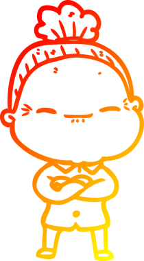 Bir insan tarafından çizilmiş barışçıl, yaşlı bir kadının sıcak çizgi çizimi.