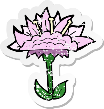 Bir insan tarafından çizilmiş karikatür çiçeğinin gerilmiş yapıştırması.