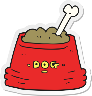 Bir insan tarafından çizilmiş karikatür köpek maması etiketi.