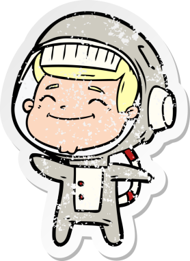 Bir insan tarafından çizilmiş mutlu bir astronotun sıkıntılı çıkartması.