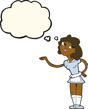 Bir insan tarafından çizilmiş düşünce balonuyla servis edilen karikatür garsonu.