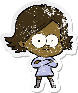 Bir insan tarafından çizilmiş mutlu bir çizgi film kızının sıkıntılı çıkartması.