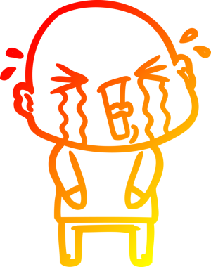 Bir insan tarafından çizilmiş, ağlayan kel bir adamın çizgi çizimi.