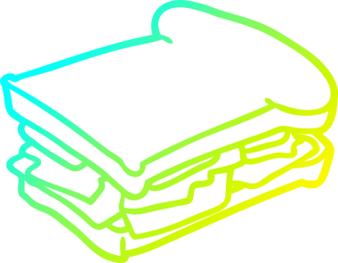 Bir insan tarafından çizilmiş jambonlu peynirli domatesli sandviçin soğuk gradyanı.