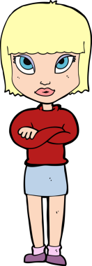 Bir insan tarafından çizilmiş çapraz kollu bir karikatür kadın.