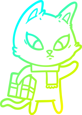 Bir insan tarafından çizilmiş kafası karışmış çizgi film kedisinin soğuk gradyan çizgisi.