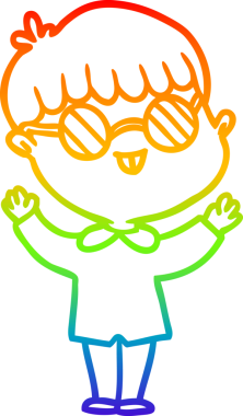 Bir insan tarafından çizilmiş gözlük takan çizgi film çocuğu çizimi.