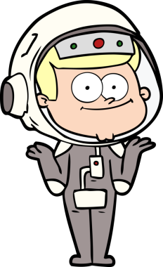 Bir insan tarafından çizilmiş mutlu astronot çizgi filmi.