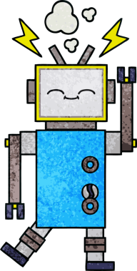 Bir insan tarafından çizilmiş bir robotun retro grunge dokusu