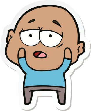 Bir insan tarafından çizilmiş, yorgun, kel bir adamın çıkartması.