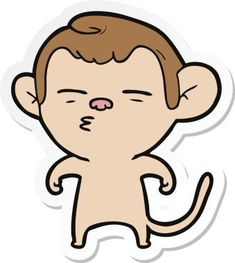 Bir insan tarafından çizilmiş şüpheli bir maymunun çıkartması.