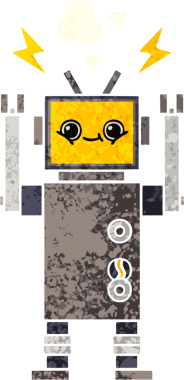 Bir insan tarafından çizilmiş bir robotun retro çizim tarzı karikatürü