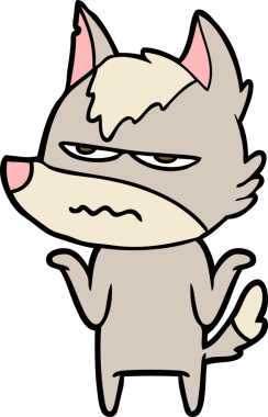 Bir insan tarafından çizilmiş rahatsız kurt çizgi filmi.