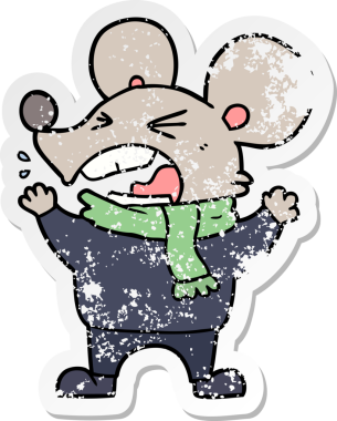 Bir insan tarafından çizilmiş kızgın bir farenin sıkıntılı çıkartması.