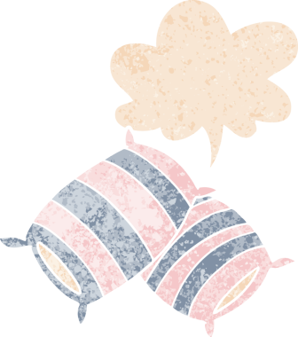 Konuşan baloncuklu çizgi film yastıkları bir insan tarafından çizilmiş dertli retro desenli.