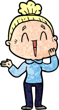 Bir insan tarafından çizilmiş mutlu yaşlı kadın çizgi filmi.