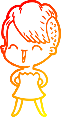 Bir insan tarafından çizilmiş mutlu çizgi film hipster kızı çizimi.