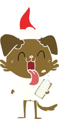 Bir insan tarafından çizilmiş Noel Baba şapkası takan ve nefes nefese kalan bir köpeğin el resmi.