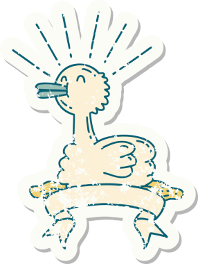 Bir insan tarafından çizilmiş eski bir dövme stili yüzen ördek çıkartması.