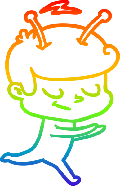 Gökkuşağı gradyan çizimi bir insan tarafından çizilen dost bir uzay adamının çizimi