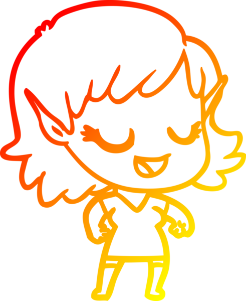 Bir insan tarafından çizilmiş mutlu bir elf kızı çizimi.